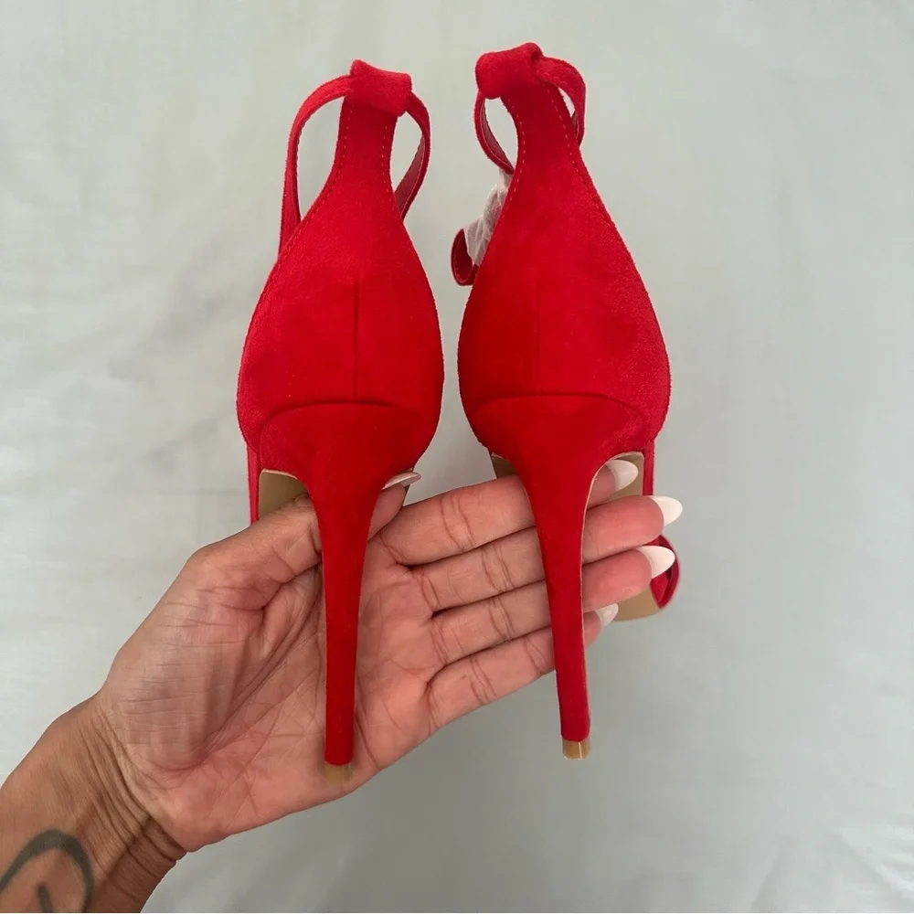 Cape Robbin Red Ankle-Strap Suede Heel Sandals